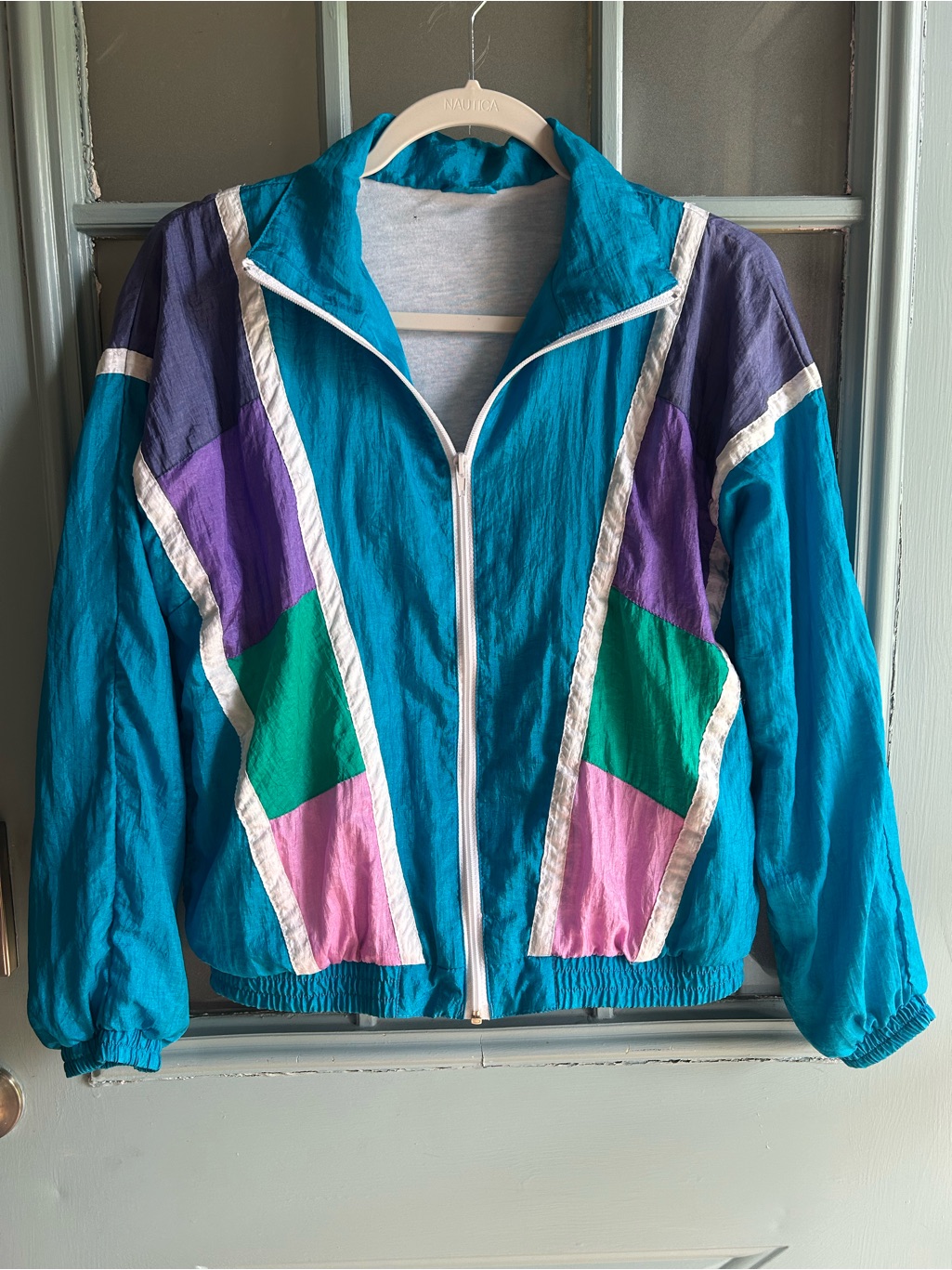 Vintage Retro 80’s Colorful Jacket Windbreaker Full Zip Blue Purple Pink Green S